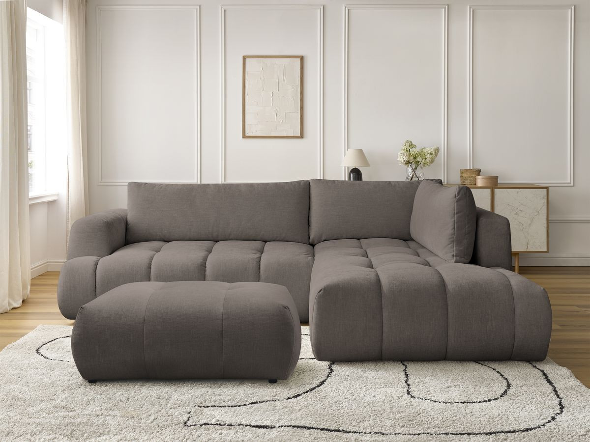 Bobochic Fuji Ecksofa mit Schlaffunktion und Bettkasten und Pouf 282 × 204 cm Stoff Taupe Ecke rechts