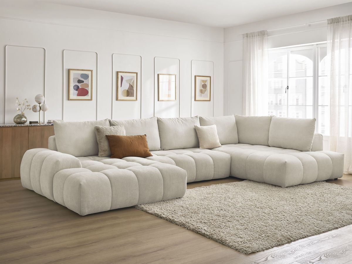 Bobochic Everest Wohnlandschaft, 6 Kissen Strukturstoff Beige Ecke links