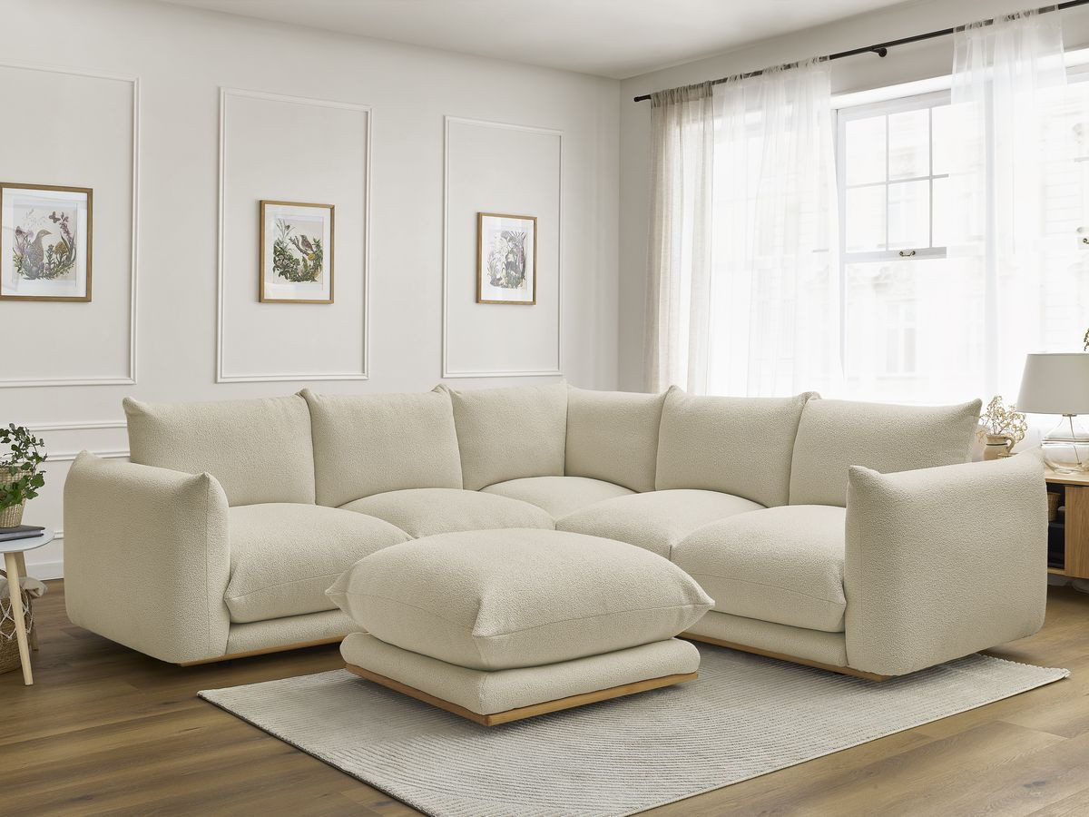 Bobochic Ernest Ecksofa mit Pouf Bouclé-Stoff Beige