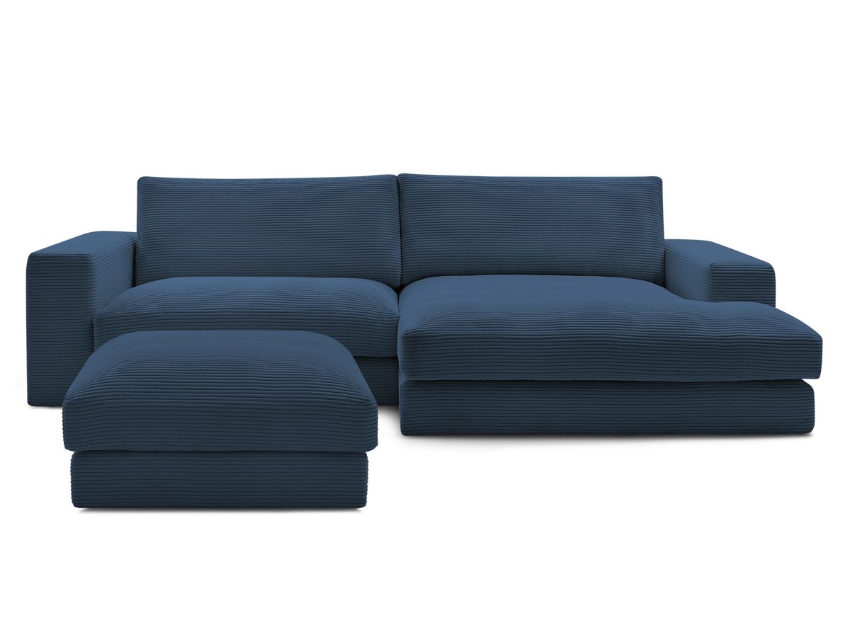 Bobochic Leonard Ecksofa mit Pouf 274 × 159 cm Cordsamt Dunkelblau Ecke rechts