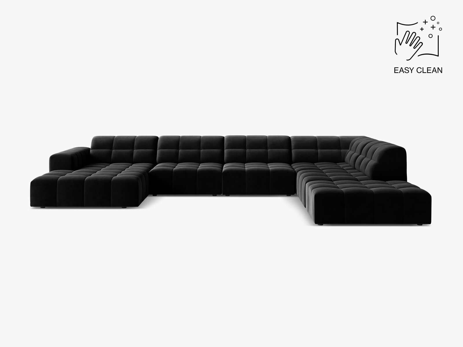 Micadoni Panorama Ecksofa Jennifer 7-Sitzer Samt Venus Schwarz Rechts
