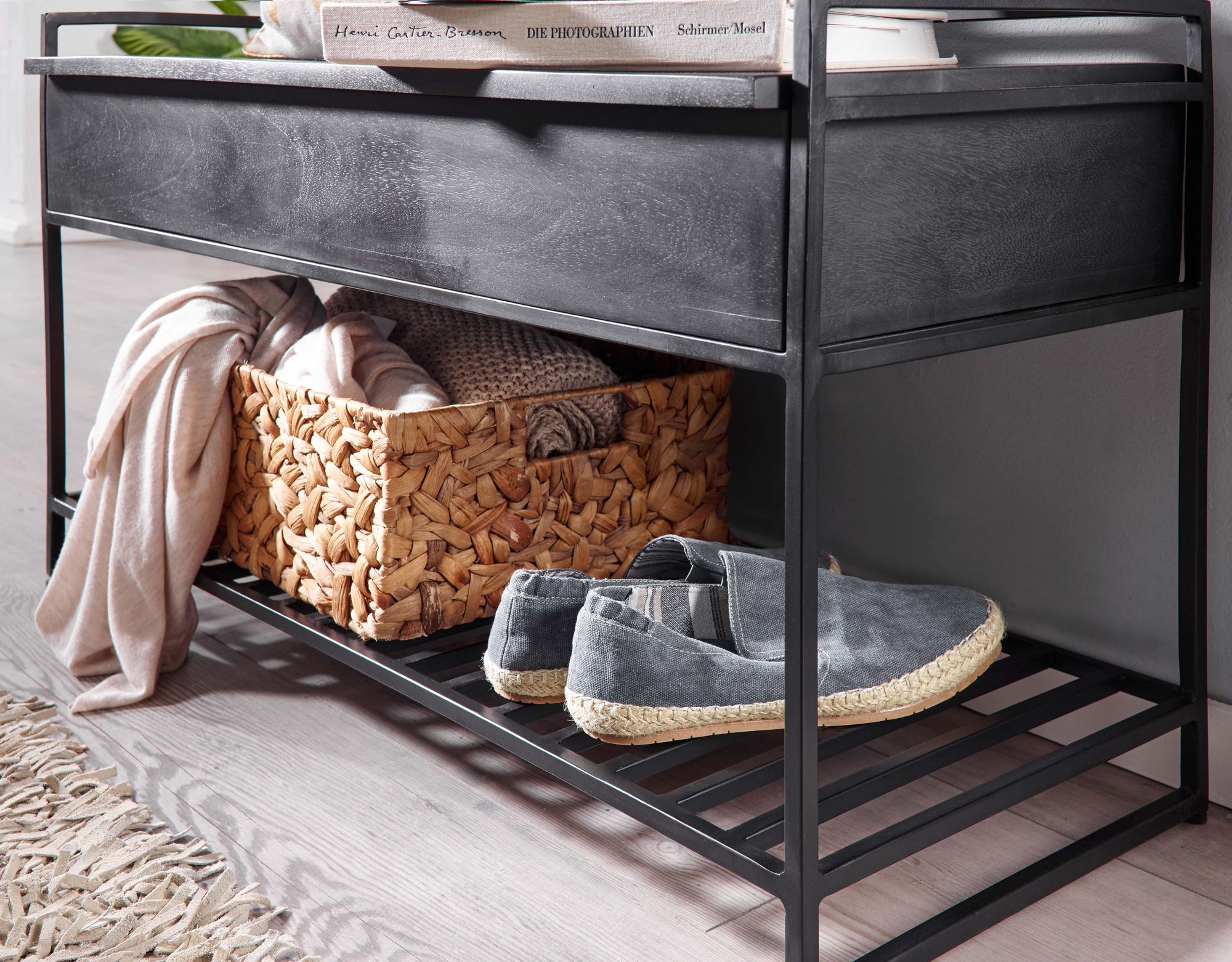 Sitzbank Gimsoy Massivholz Schwarz 90 × 38 × 52 cm