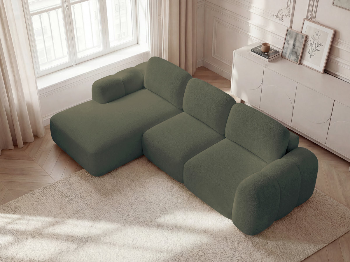 Bobochic Montaigne Ecksofa mit Schlaffunktion und Bettkasten 276 × 164 cm Bouclé-Stoff Grün Ecke links