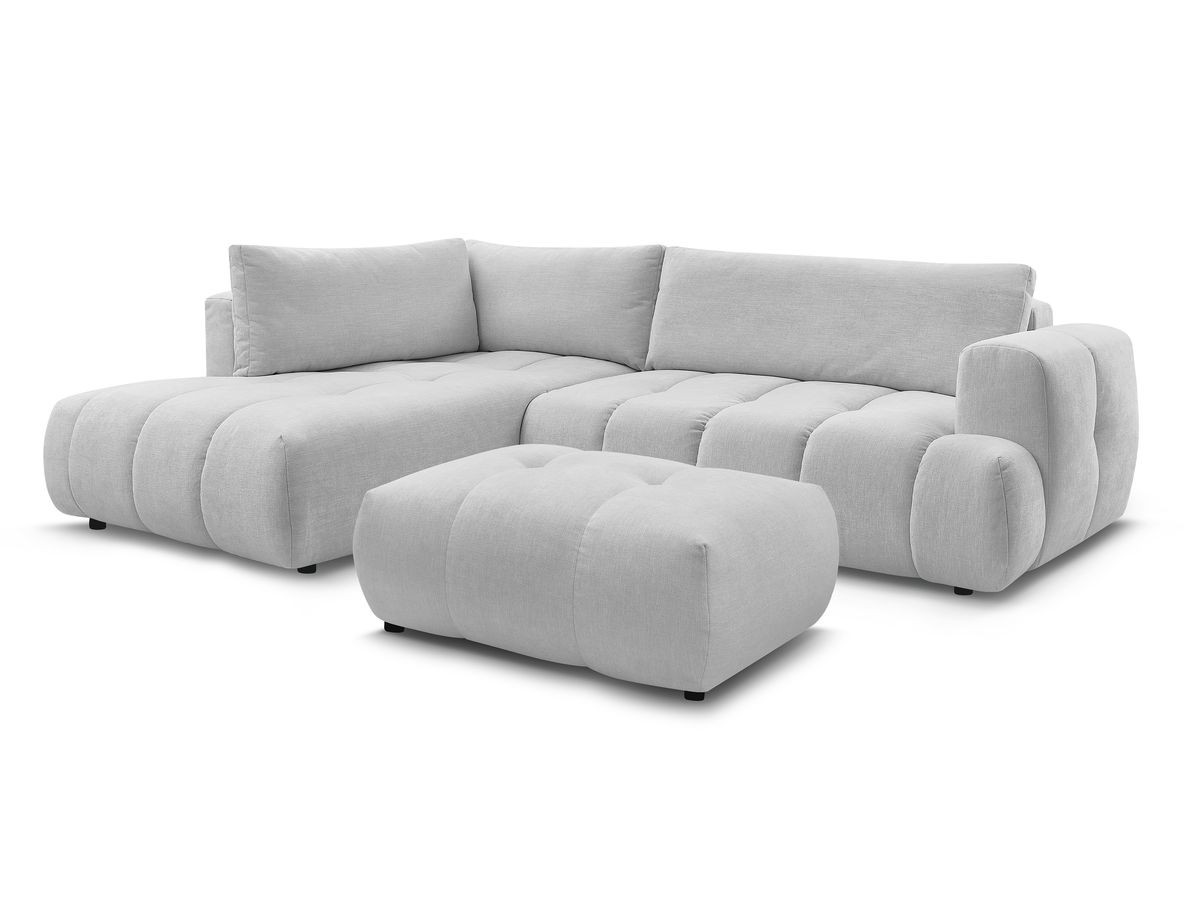 Bobochic Fuji Ecksofa mit Schlaffunktion und Bettkasten und Pouf 282 × 204 cm Stoff Hellgrau Ecke links