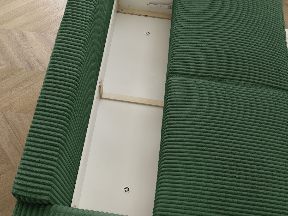 Bobochic Chelsea Schlafsofa 3-Sitzer mit Bettkasten Breitcord weich Grün