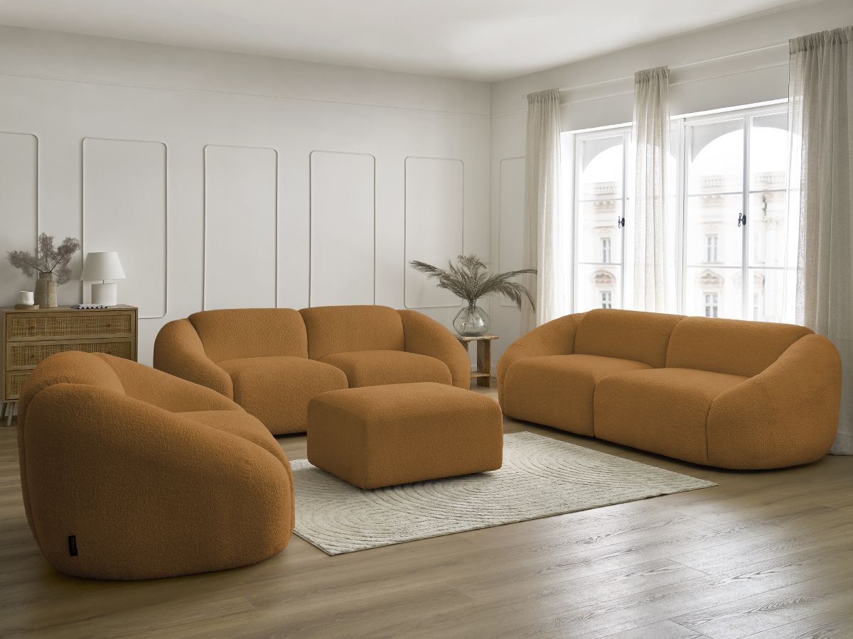 Bobochic Tina Sofa 7-Sitzer mit Pouf Bouclé-Stoff Gelb