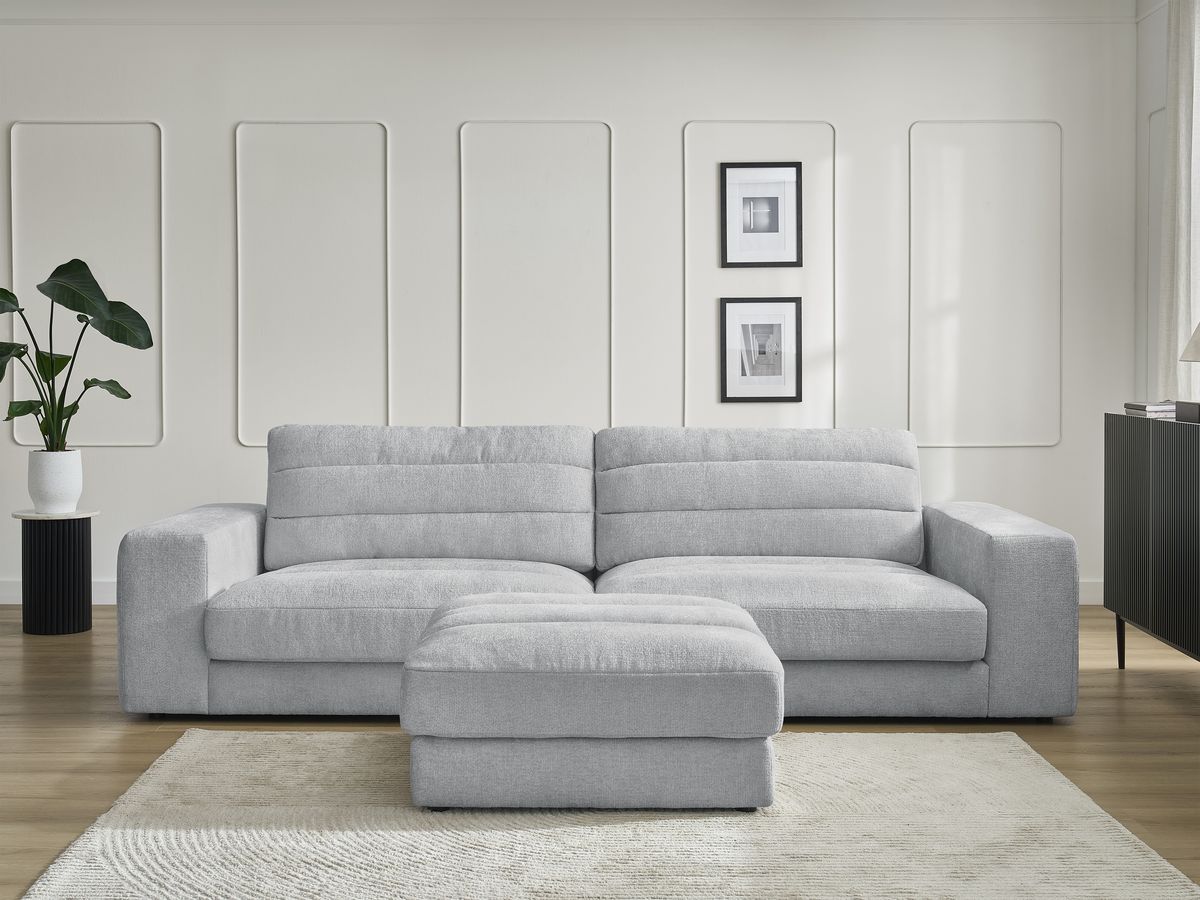 Bobochic Sierra Sofa 3-Sitzer mit Pouf Strukturstoff Hellgrau