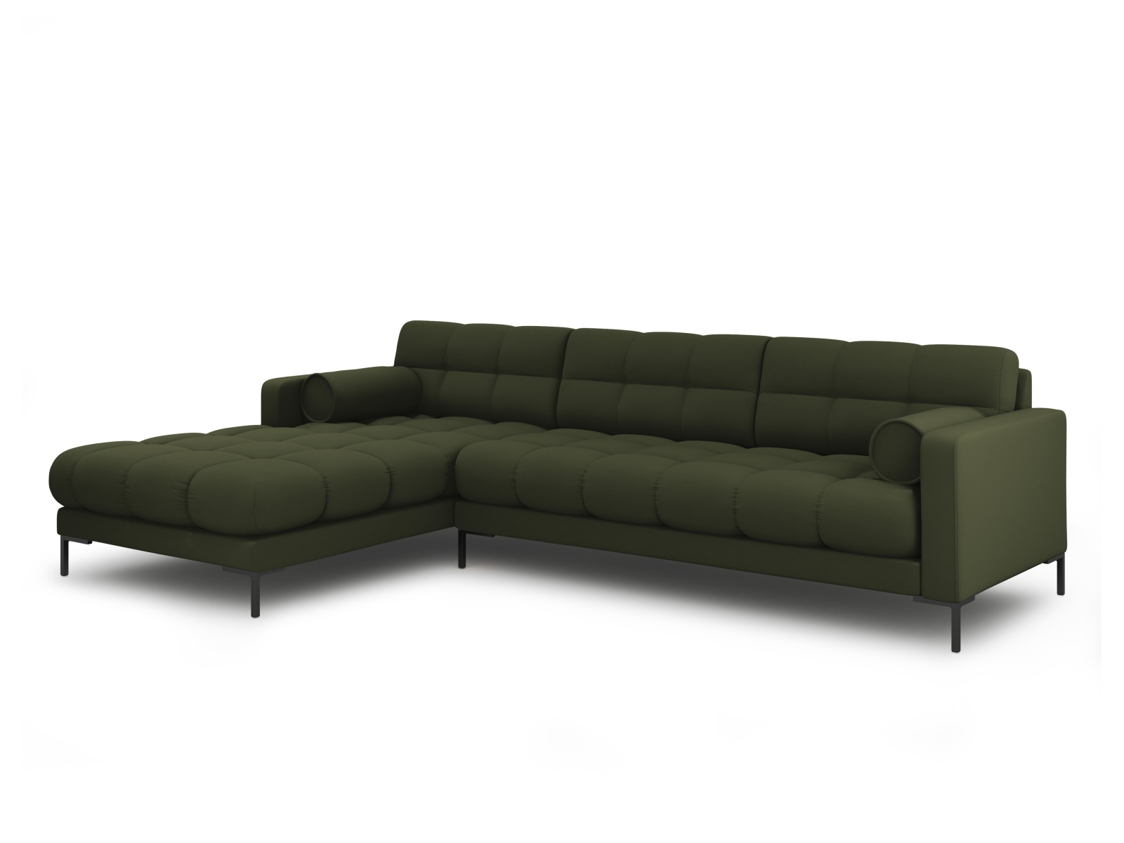 Cosmopolitan Design Ecksofa Bali 5-Sitzer Strukturierter Stoff Neve Grün Links Beine Schwarzes Metall