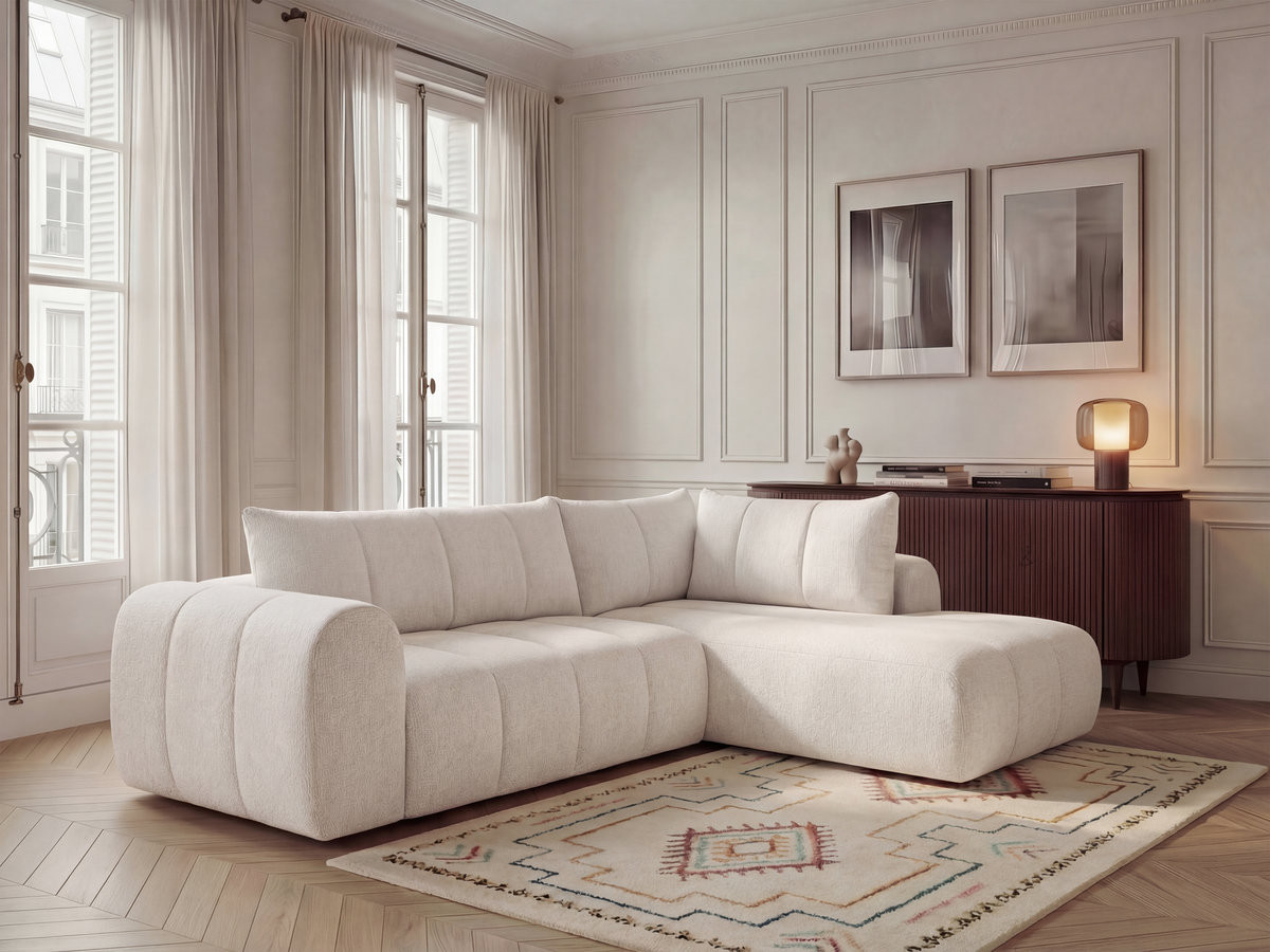 Bobochic Nesty Ecksofa in L-Form, 256 cm Melange-Stoff Beige Ecke rechts