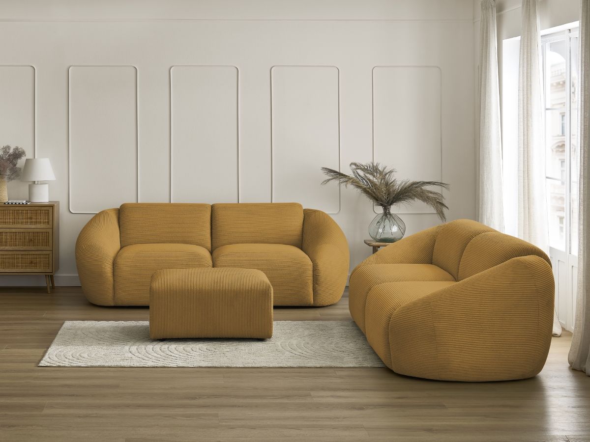 Bobochic Tina Sofa 6-Sitzer mit Pouf Cordsamt Gelb