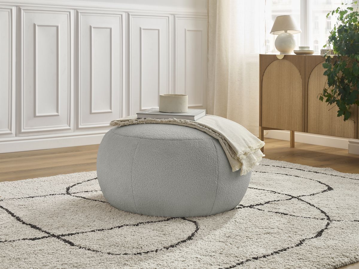 Bobochic Hayden Pouf, rund Bouclé-Stoff Hellgrau, 76 cm