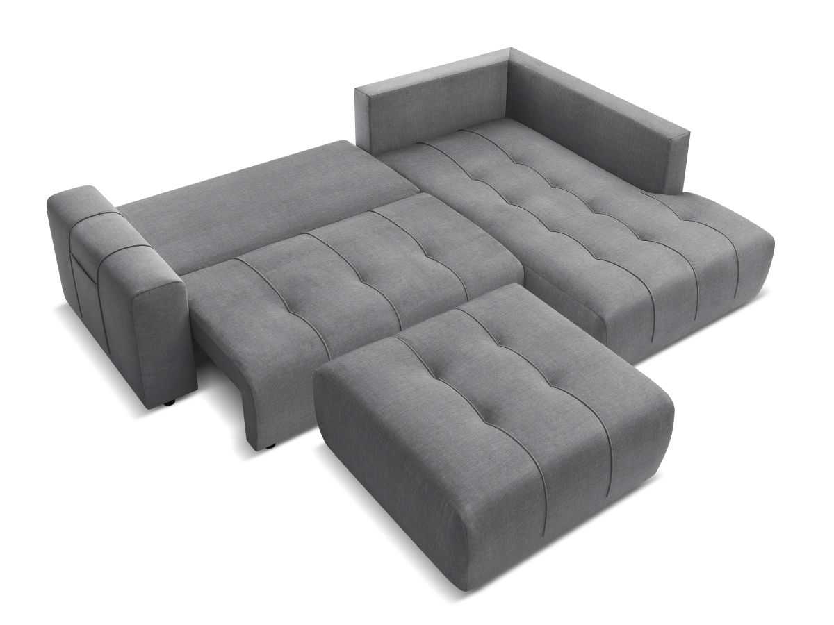Bobochic Arsene Ecksofa mit Schlaffunktion und Bettkasten und Pouf 277 × 200 cm Samt Dunkelgrau Ecke rechts