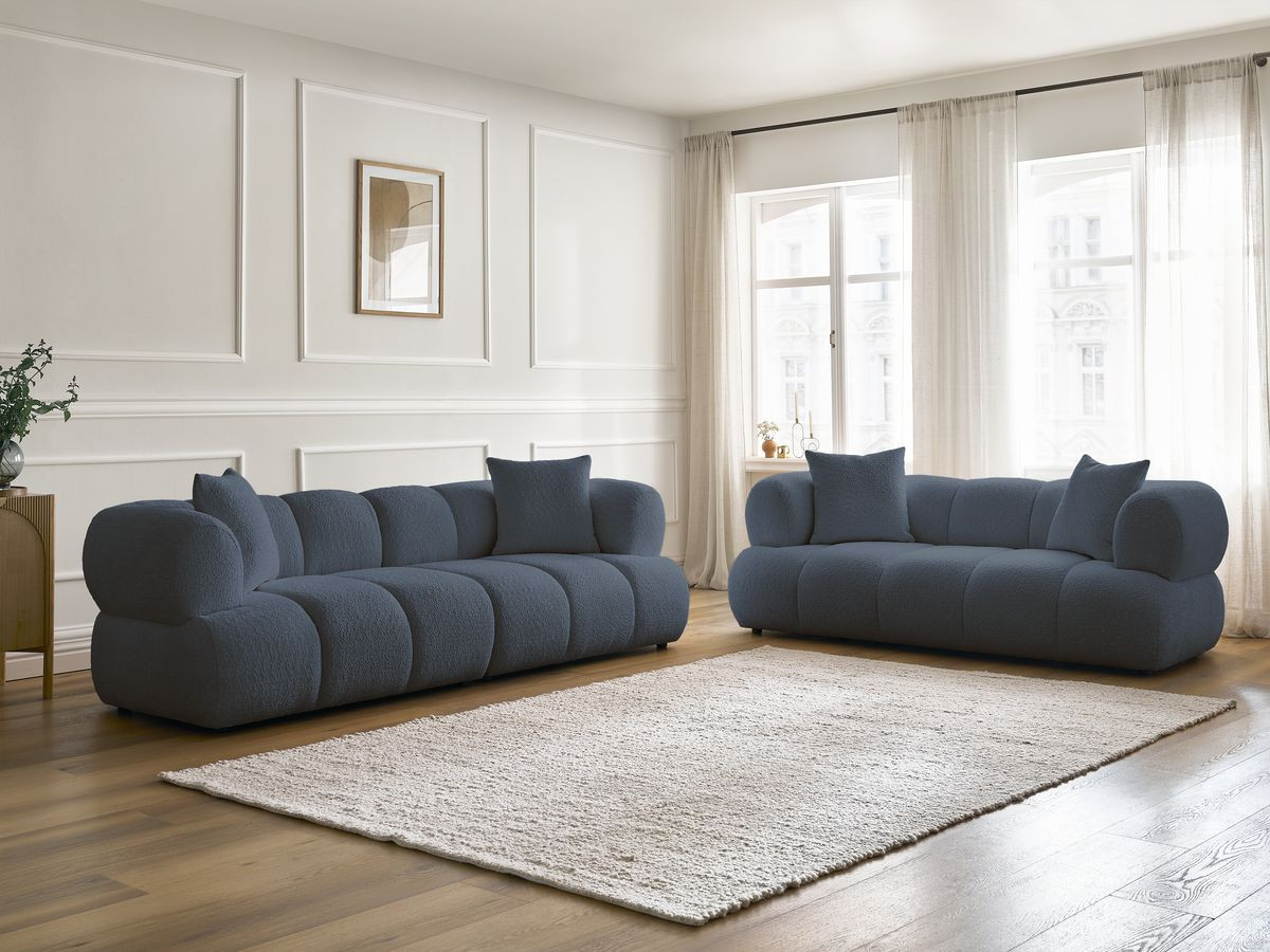 Bobochic Pamira Sofa 5-Sitzer Bouclé-Stoff Dunkelblau