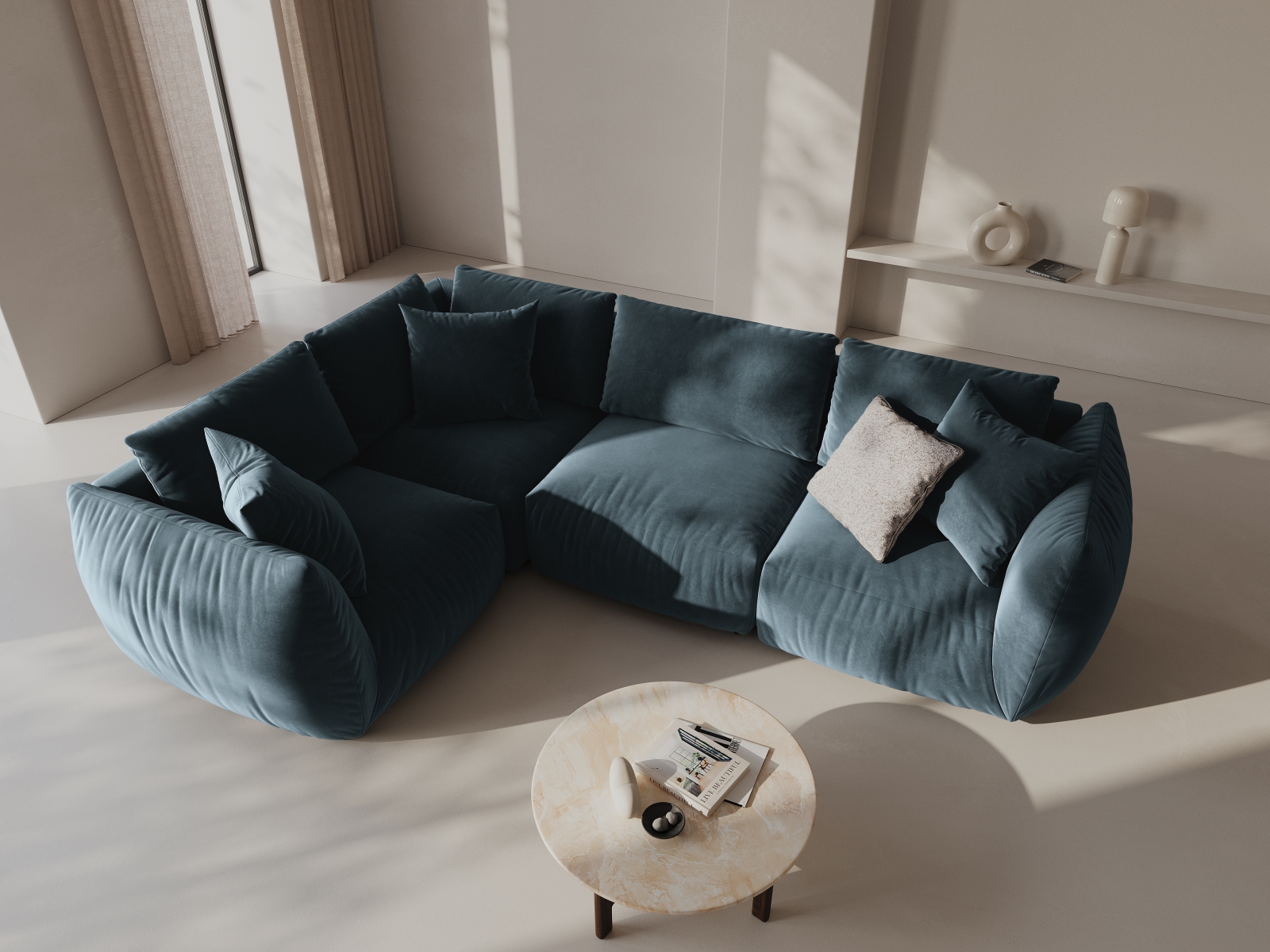 Micadoni Ecksofa Chris 4-Sitzer Links Samt Pastellblau