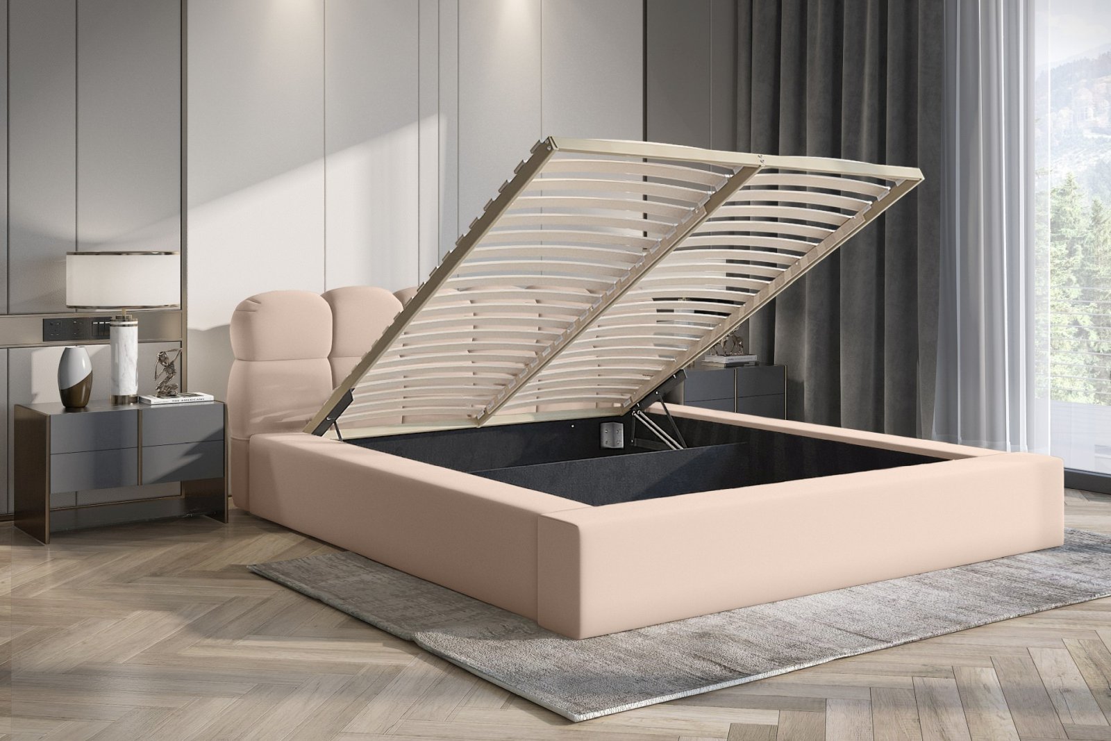 Polsterbett Vento-New Samtstoff 180x200 mit Holzrahmen Piano 03 Beige