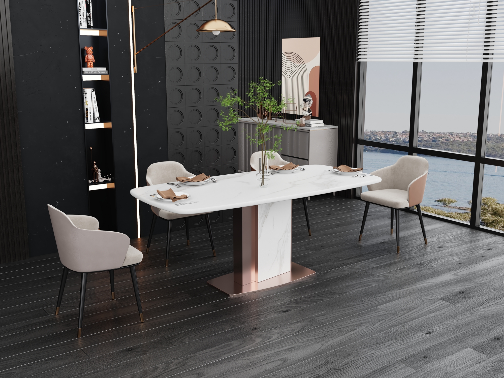 Livin Hill Esstisch 180cm Modig Roségoldene Basis, weiße Tischplatte M54