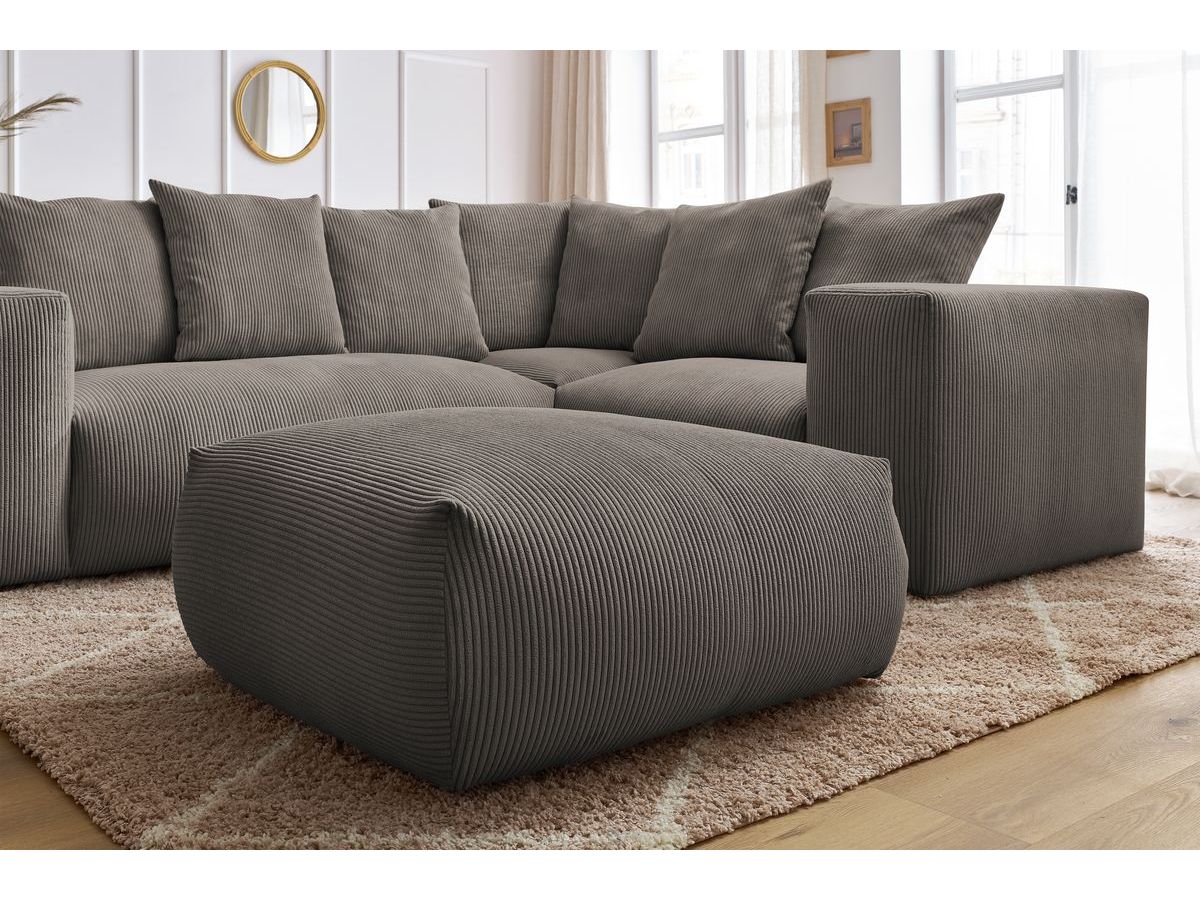 Bobochic Voltaire Ecksofa mit Pouf 268 × 214 cm Cordsamt Taupe Ecke rechts