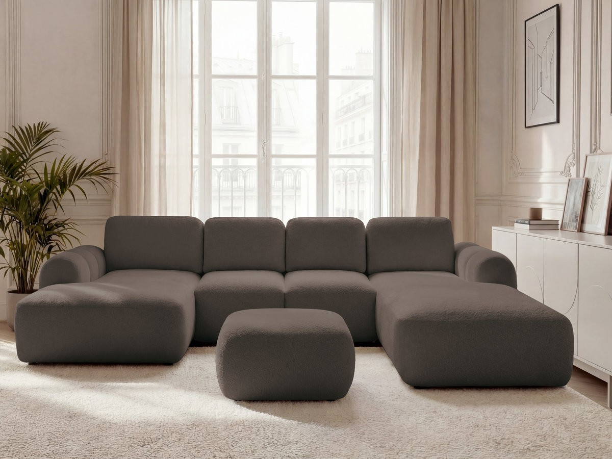 Bobochic Montaigne Wohnlandschaft mit Pouf Bouclé-Stoff Braun Ecke links