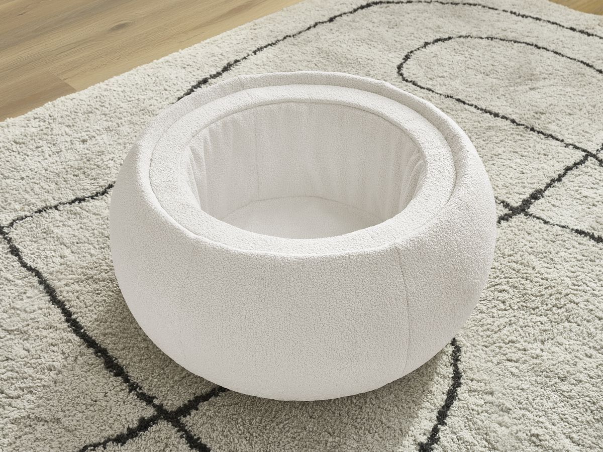 Bobochic Hayden Pouf mit Tablett, rund Bouclé-Stoff Weiß, 77 cm