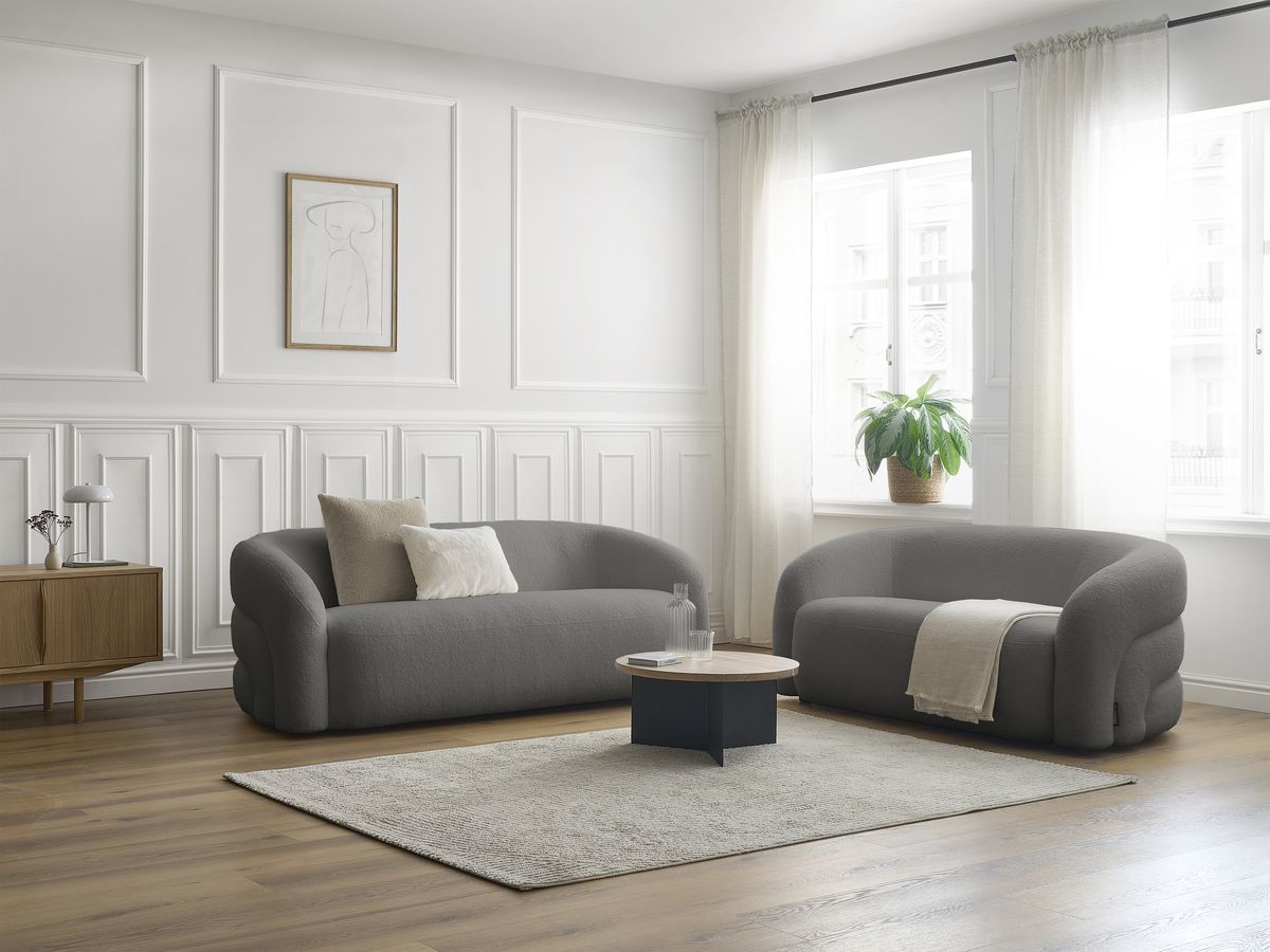Bobochic Elina Sofa 5-Sitzer Bouclé-Stoff Dunkelgrau