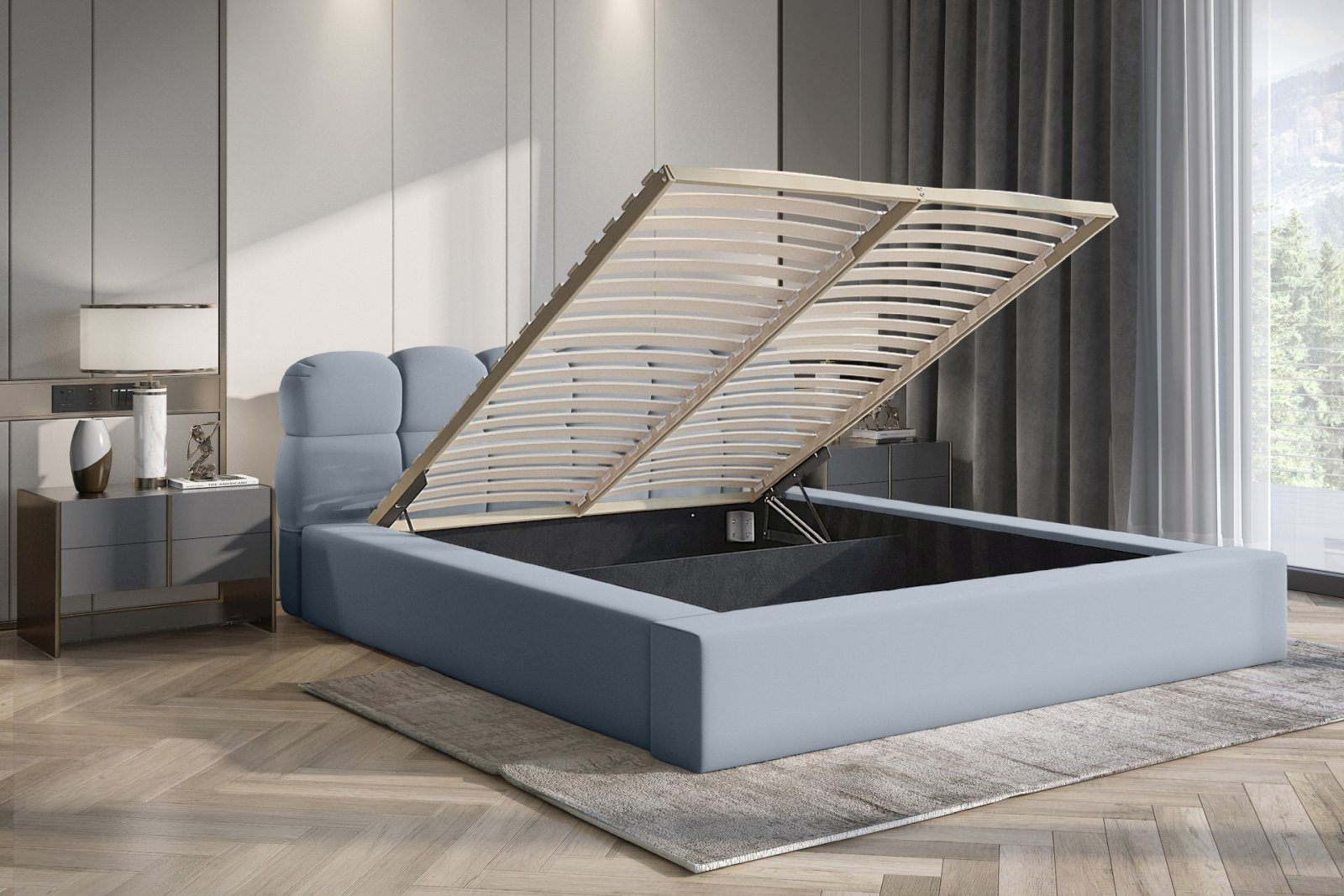 Polsterbett Vento-New Samtstoff 140x200 mit Holzrahmen Piano 14 Stahl