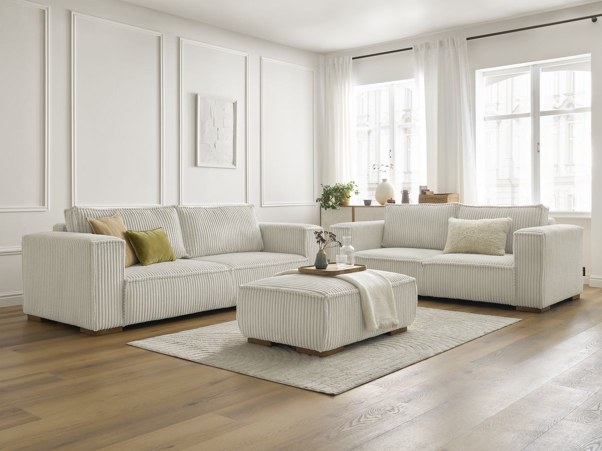 Bobochic Chelsea Sofa 6-Sitzer mit Pouf Breitcord weich Beige