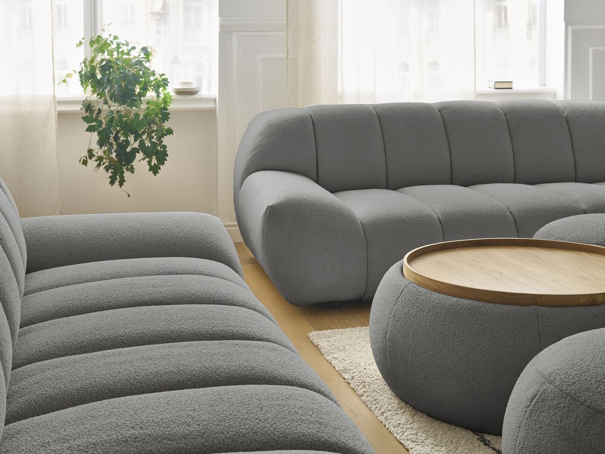 Bobochic Hayden Sofa 7-Sitzer mit Pouf Bouclé-Stoff Dunkelgrau