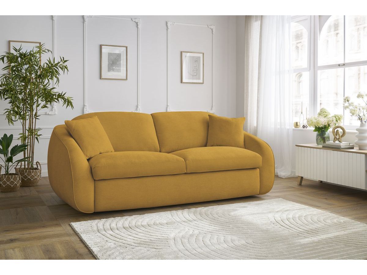 Bobochic Cezanne Schlafsofa 3-Sitzer Stoff Gelb, Liegefläche 140 × 194 cm
