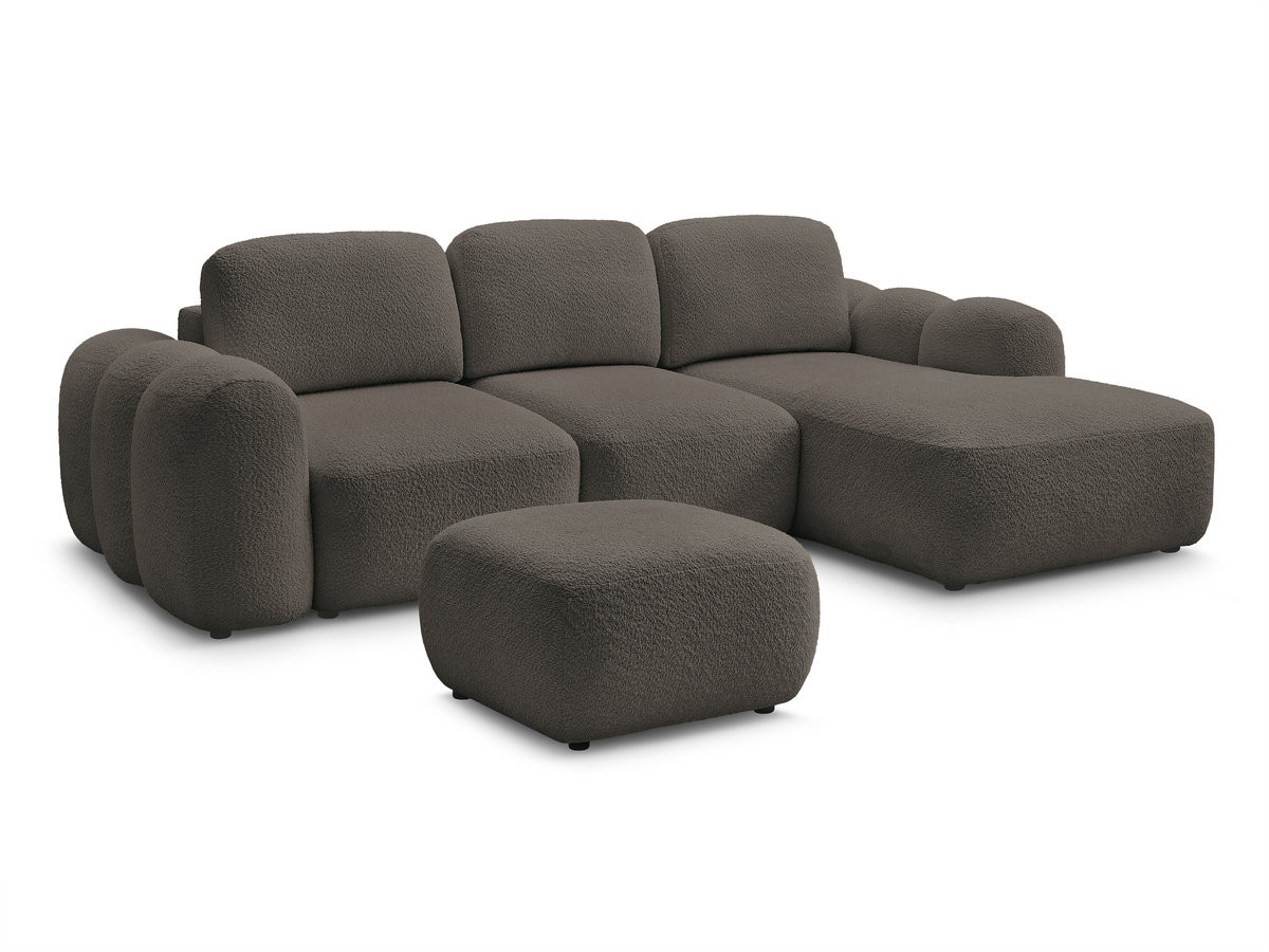 Bobochic Montaigne Ecksofa mit Schlaffunktion und Bettkasten und Pouf 276 × 164 cm Bouclé-Stoff Braun Ecke rechts