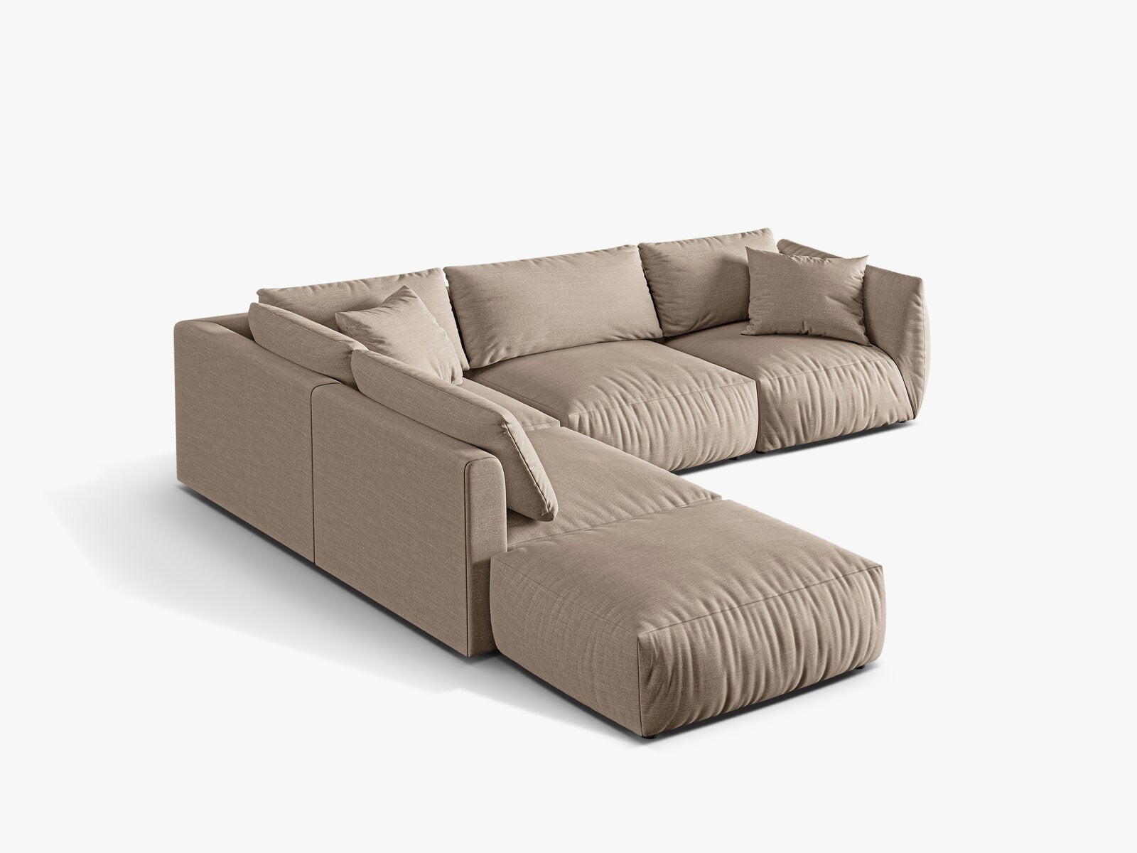 Micadoni Modulares Ecksofa Chris 4-Sitzer Links Strukturierter Stoff Sand