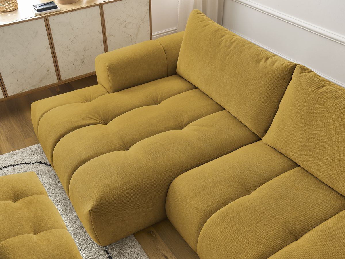Bobochic Fuji Ecksofa mit Schlaffunktion und Bettkasten und Pouf 292 × 160 cm Stoff Gelb Ecke links