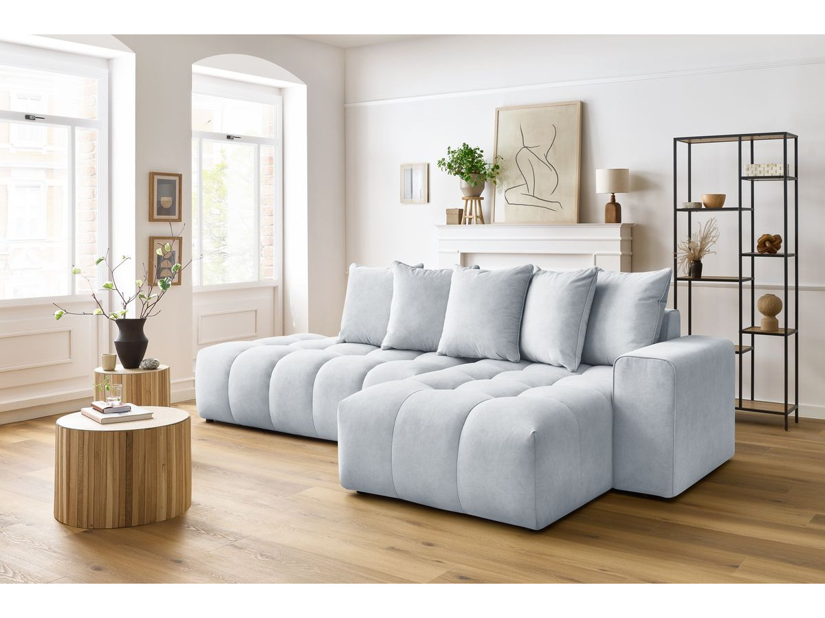 Bobochic Mont-blanc Ecksofa Samt Hellgrau Ecke rechts