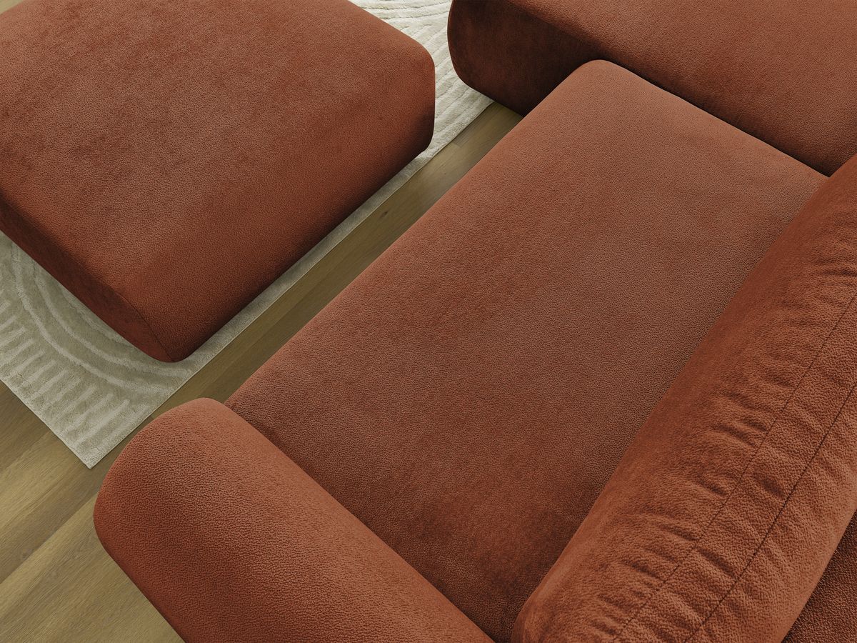 Bobochic Lucien Ecksofa mit Schlaffunktion und Bettkasten und Pouf 314 × 167 cm Stoff Orange Ecke links