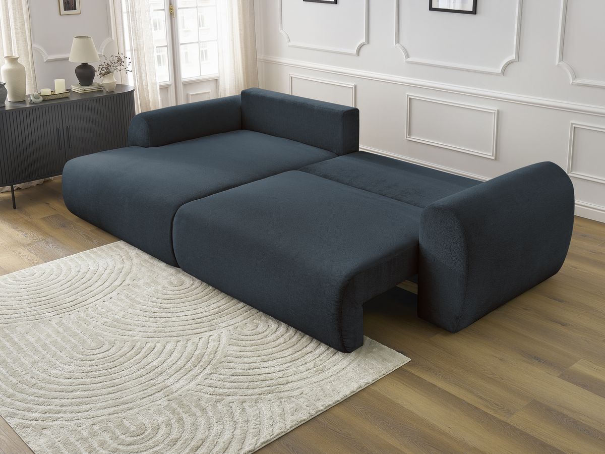 Bobochic Lucien Ecksofa mit Schlaffunktion und Bettkasten 314 × 167 cm Stoff Dunkelblau Ecke links