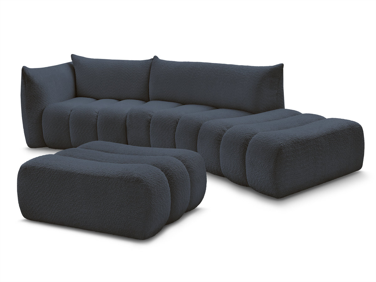 Bobochic Azra Ecksofa mit Pouf 325 × 112 cm Bouclé-Stoff Dunkelblau Ecke links