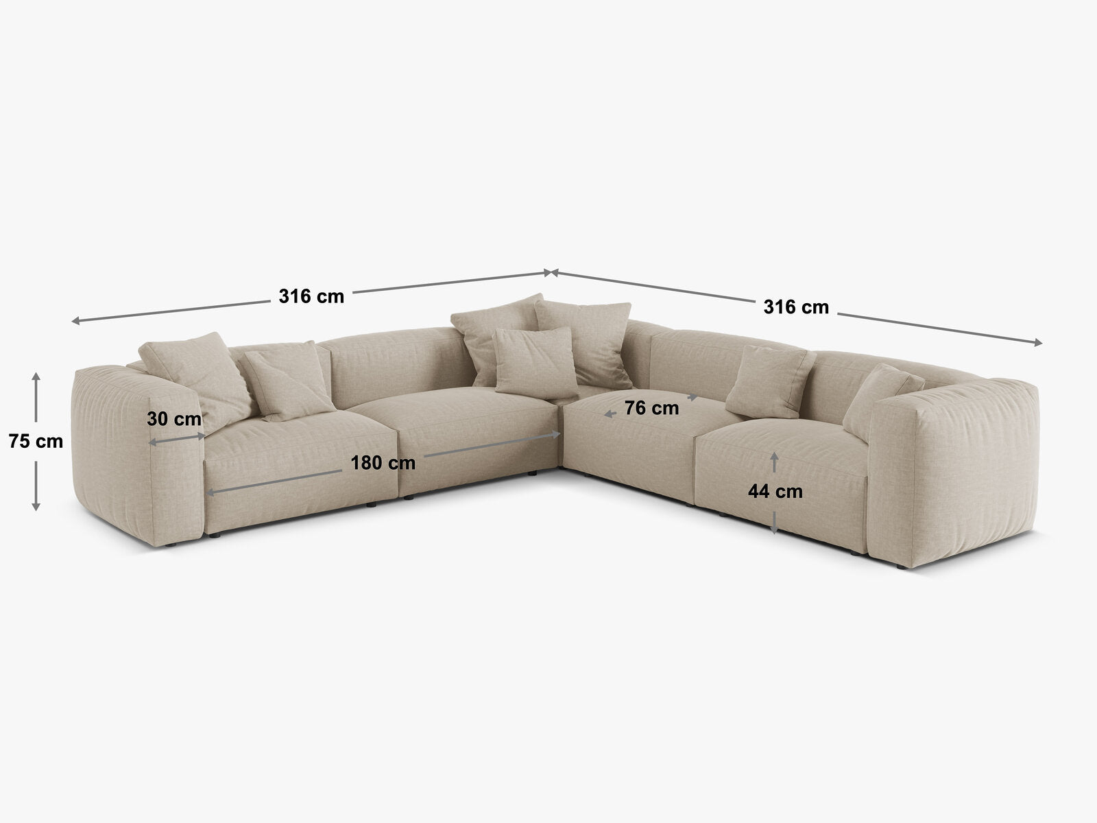 Micadoni modulares symmetrisches Ecksofa XL Martina 5-Sitzer Samt Vogue Dunkel Petrol