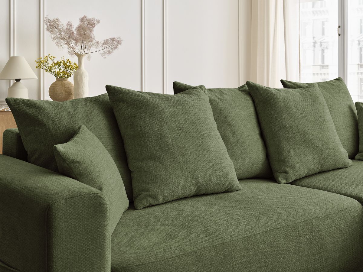 Bobochic Sidonie Ecksofa mit Schlaffunktion und Bettkasten Melange-Stoff Grün