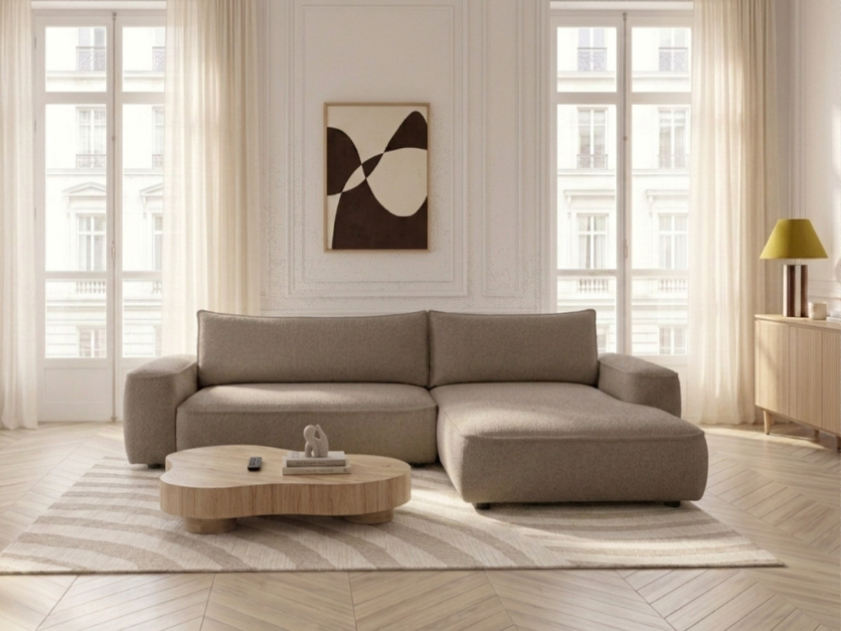 Bobochic Honore Ecksofa mit Schlaffunktion und Bettkasten Chenille Taupe