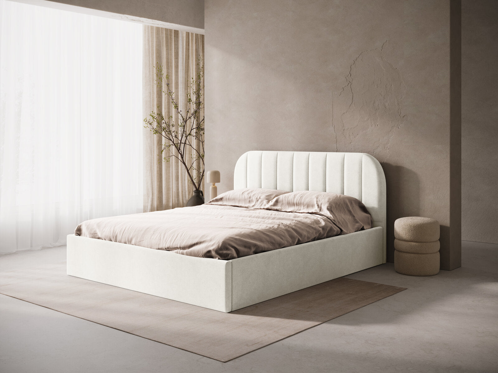 Micadoni Bett Susan Strukturierter Stoff Helles Beige 160x200