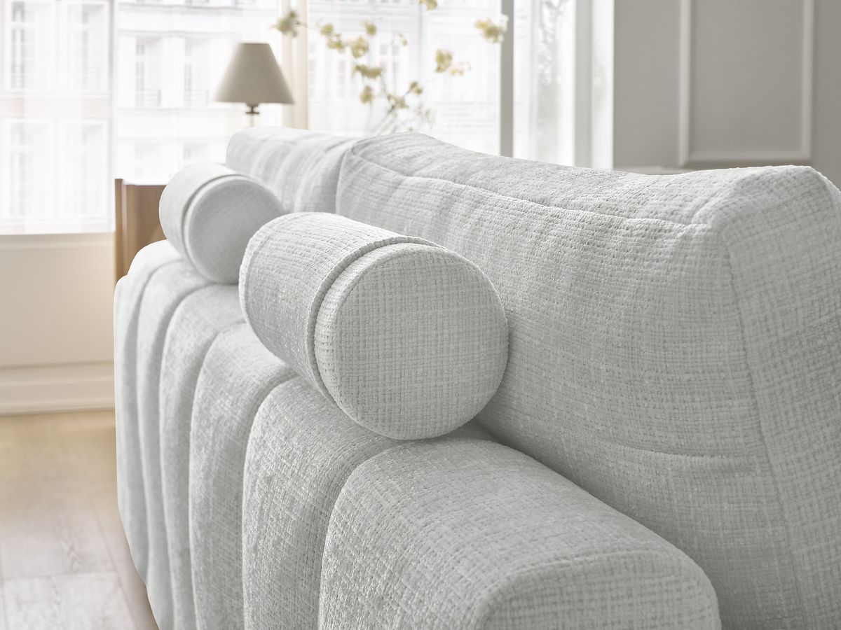 Bobochic Anakin Sofa 3-Sitzer mit Pouf, 2 Kissen Strukturstoff Hellgrau