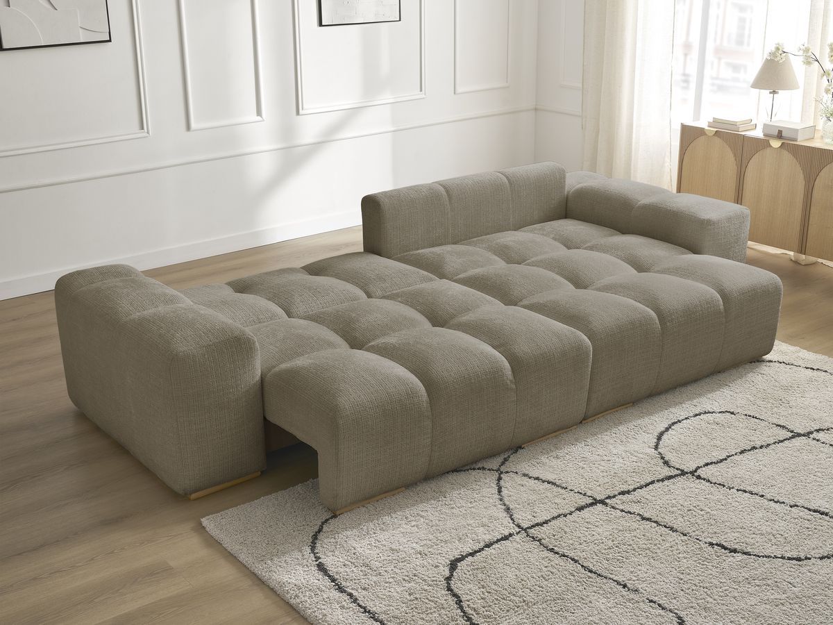 Bobochic Anakin Ecksofa mit Schlaffunktion und Bettkasten, 2 Kissen Strukturstoff Taupe
