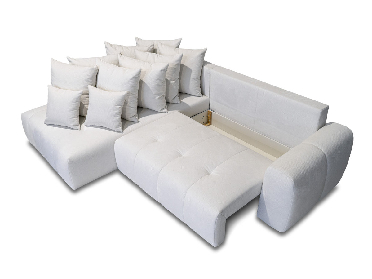 Bobochic Roxelane Ecksofa mit Schlaffunktion und Bettkasten Melange-Stoff Weiß Ecke links