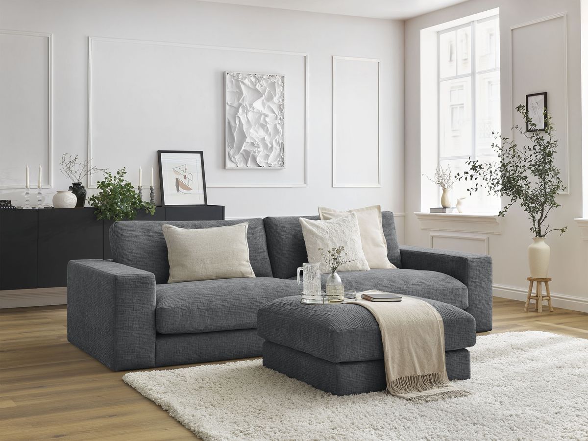 Bobochic Leonard Sofa 4-Sitzer mit Pouf 274 × 109 cm Strukturstoff Dunkelgrau