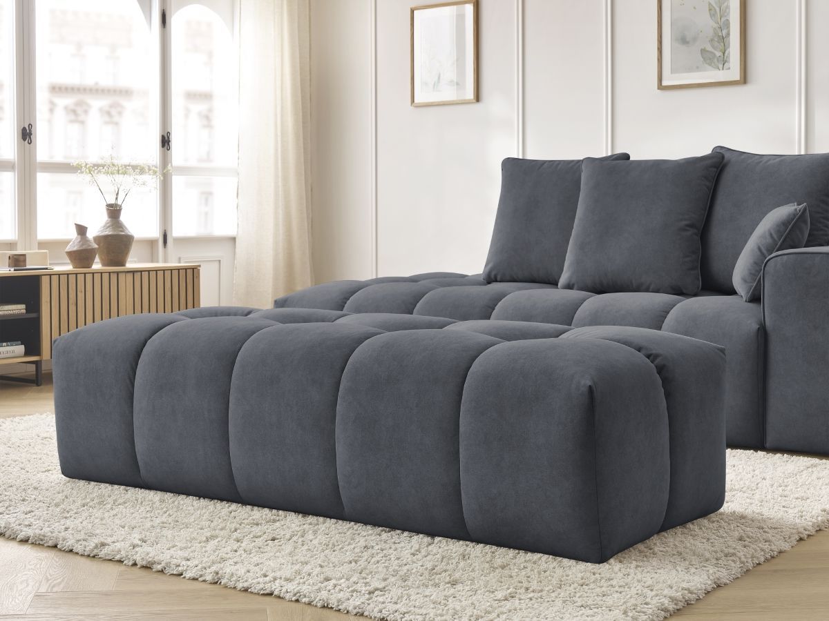 Bobochic Mont-blanc Sofa 5-Sitzer mit Pouf Samt Dunkelgrau Armlehne rechts