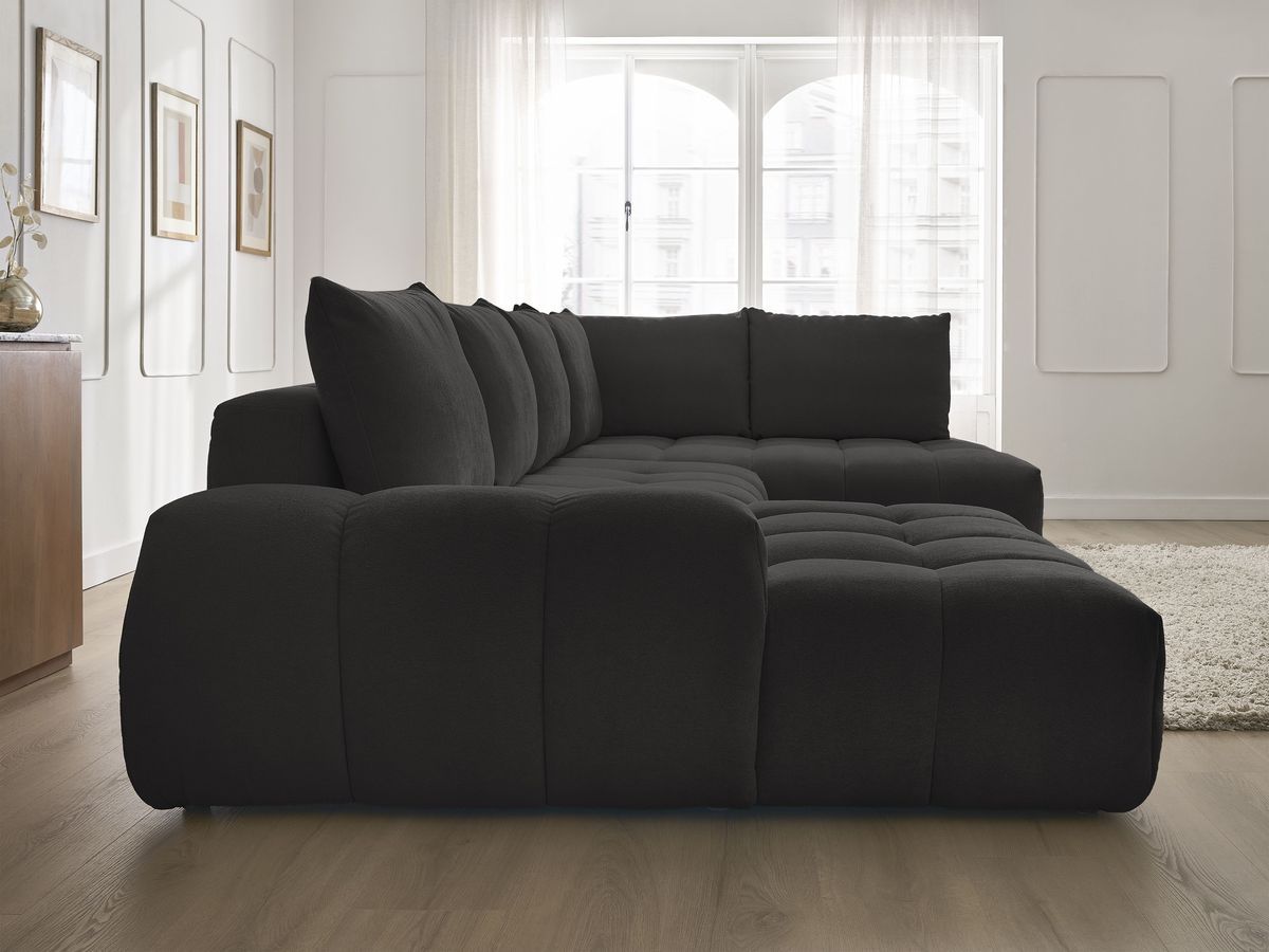 Bobochic Everest Wohnlandschaft, 6 Kissen Strukturstoff Schwarz Ecke links