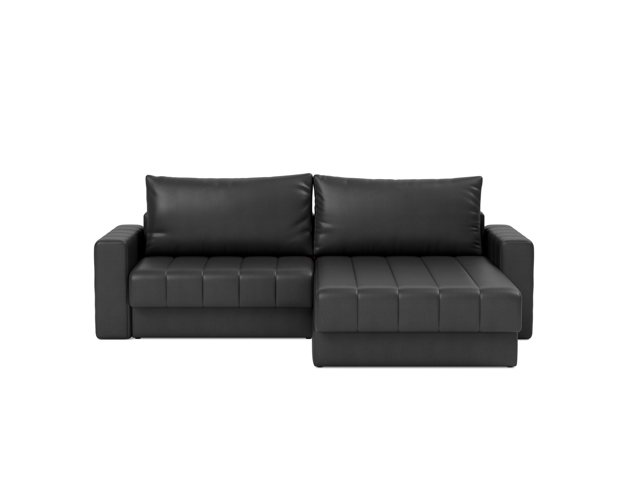 Schlafsofa Akello mit Chaiselongue und Armlehnen Lederoptik Faunal 550-Black
