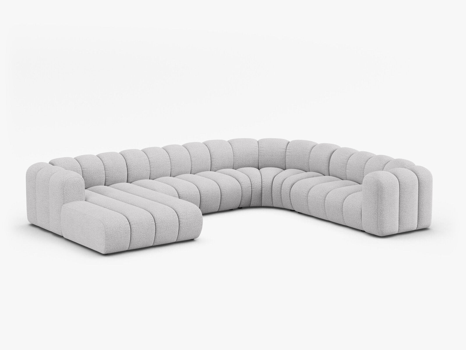 Micadoni Modulares Panorama Ecksofa Lupine 6-Sitzer Rechts Boucle Baloo Hellgrau