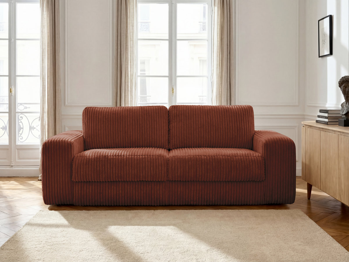 Bobochic Ibiza Schlafsofa 3-Sitzer Cordsamt Orange, Liegefläche 140 × 196 cm
