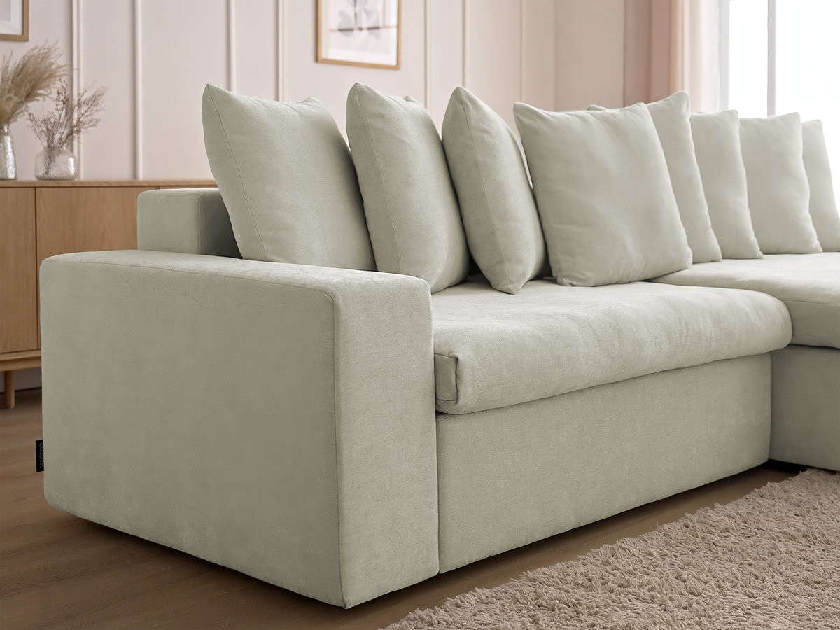 Bobochic Enore Ecksofa mit Pouf Stoff Beige Ecke rechts