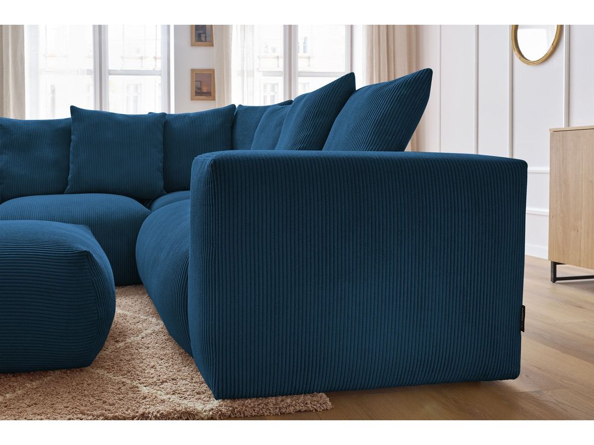 Bobochic Voltaire Ecksofa mit Pouf 268 × 214 cm Cordsamt Dunkelblau Ecke links